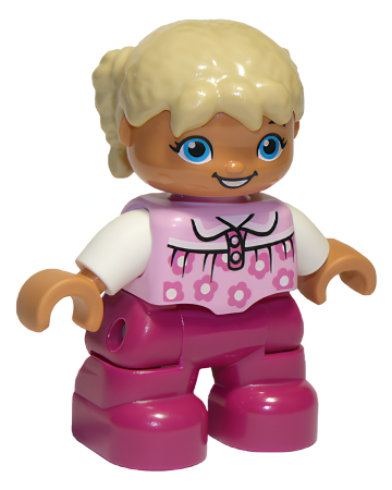 Минифигурка Lego Duplo Figure Lego Ville, Child Girl, Magenta Legs, Bright Pink Top with Flowers, White Arms, Tan Hair with Braids, Oval Eyes 47205pb028a